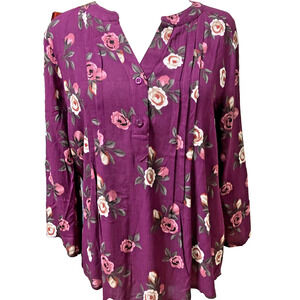 Fun To Fun Womens Sz XS Floral Blouse 3/4 Sleeves Pleated Gypsy Prairie